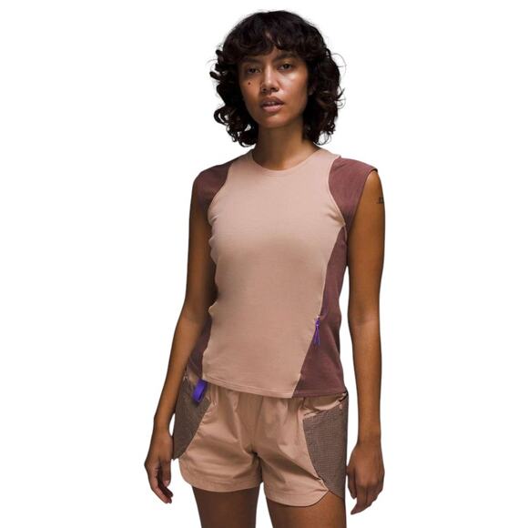 Lululemon Pink Clay Dark Oxide Cap Short Sleeve Hiking Tank Top - Picture 1 of 11